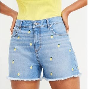Loft Lemon Embroidered Denim Cut Off Shorts women's size 8
